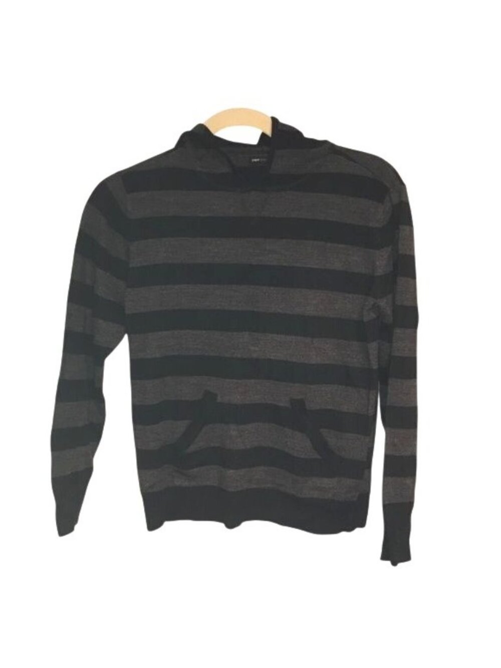 Paper Denim & Cloth Womens Hoodie Black/Gray Striped Pockets Size M